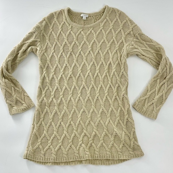 Gilmore Girls Rory Alternative Chunky‎ Cable Knit Tan Fisherman Chunky Sweater S - Picture 2 of 14
